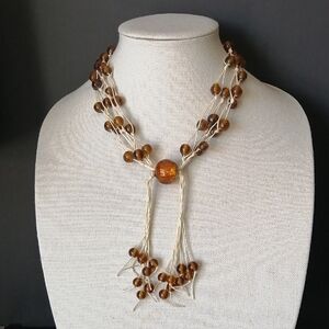 Artisan Bohemian Necklace Brown Faux Tiger Eye Art Glass Beaded
